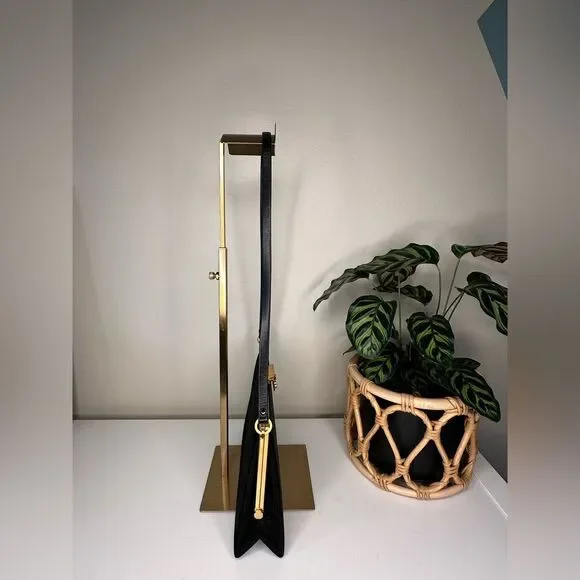 Vintage Charles Jourdan Black Suede Frame Bag Gold Hardware Clutch Leather Strap - Picture 4 of 10